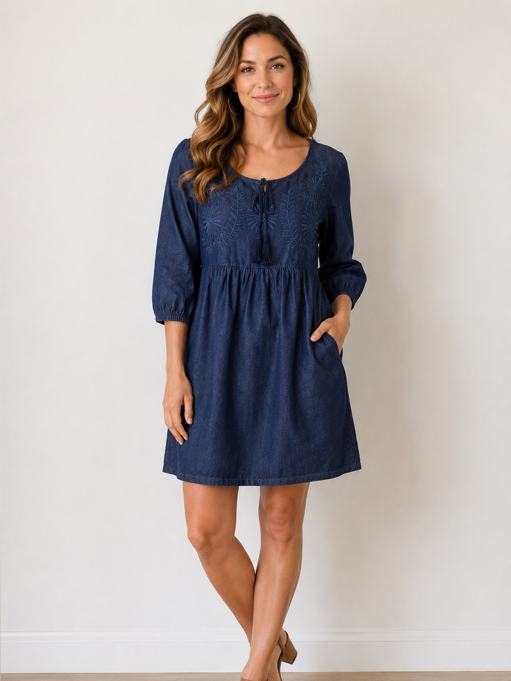 B. Boutique light denim cotton dress